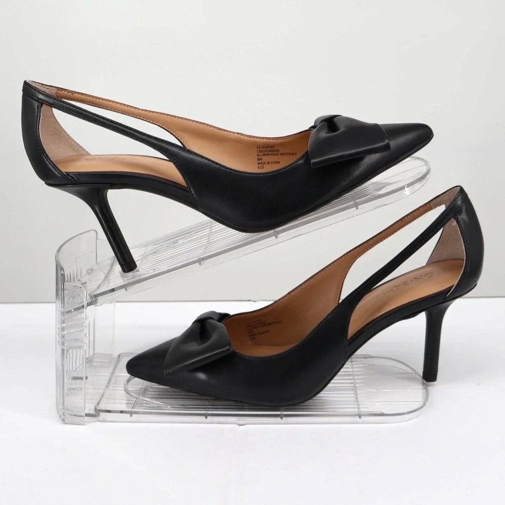 ON 34th Elayne Black Bow Pointed Toe D'Orsay Heels‎ Stiletto Pump Sz 9M